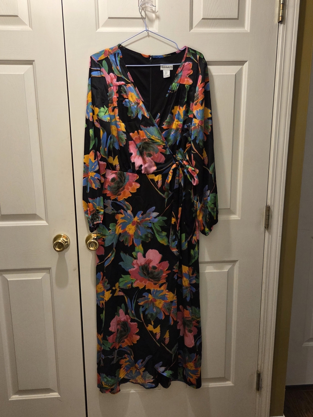 Floral Wrap Maxi Dress - Black with Multicolor Print